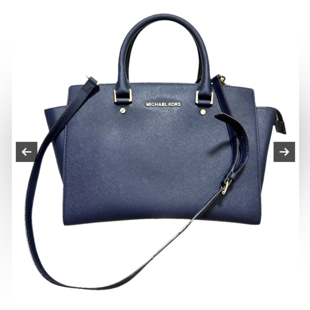 MICHAEL Michael Kors Selma Navy Large Saffiano Leather Satchel Handbag